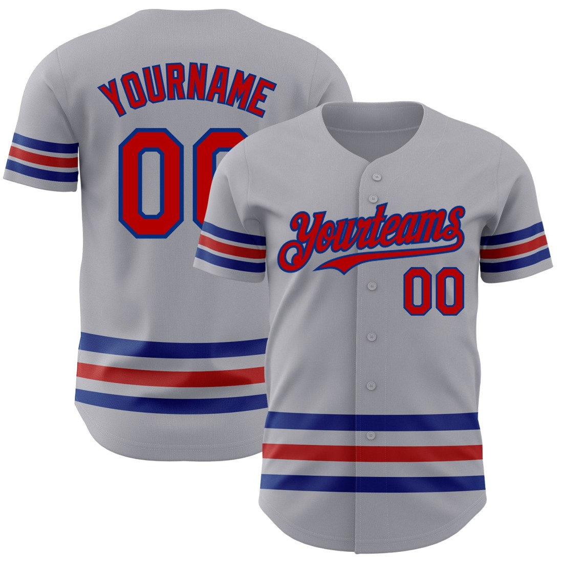 Custom-Gray-Red-Royal-Line-Authentic-Baseball-Jersey.jpg Custom Gray Red-Royal Line Authentic Baseball Jersey - Image 1