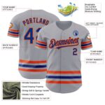 Custom Gray Royal-Orange Line Authentic Baseball Jersey - Image 3