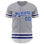 Custom Gray Royal-White Line Authentic Baseball Jersey - Image 2
