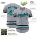 Custom Gray Teal-Black Line Authentic Baseball Jersey - Image 5