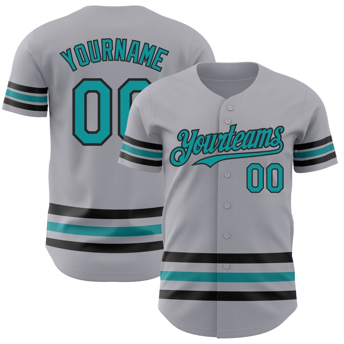 Custom-Gray-Teal-Black-Line-Authentic-Baseball-Jersey.jpg Custom Gray Teal-Black Line Authentic Baseball Jersey - Image 1