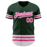 Custom Green Pink-White Line Authentic Baseball Jersey - Image 2