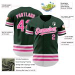 Custom Green Pink-White Line Authentic Baseball Jersey - Image 5