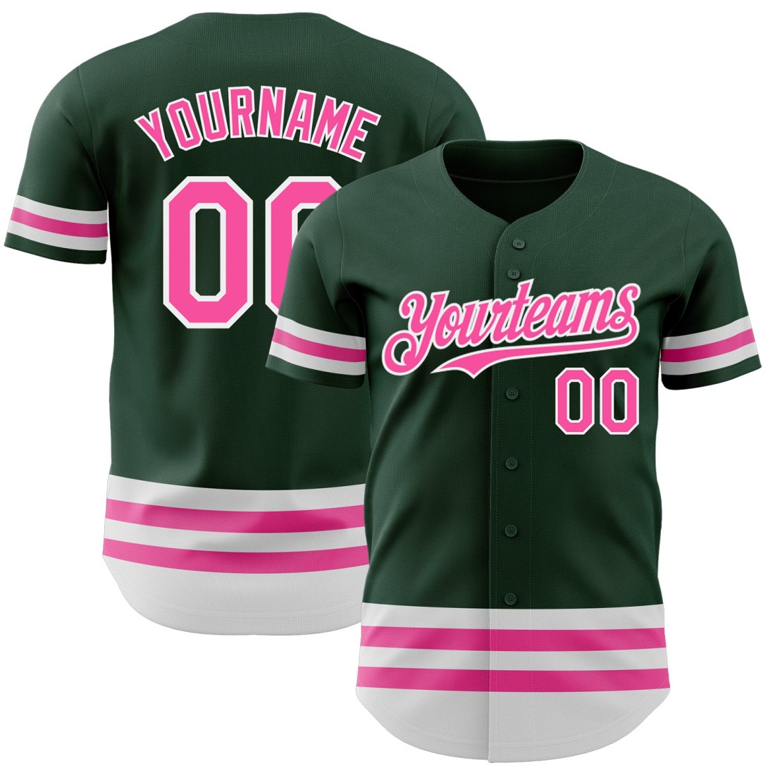Custom-Green-Pink-White-Line-Authentic-Baseball-Jersey.jpg Custom Green Pink-White Line Authentic Baseball Jersey - Image 1