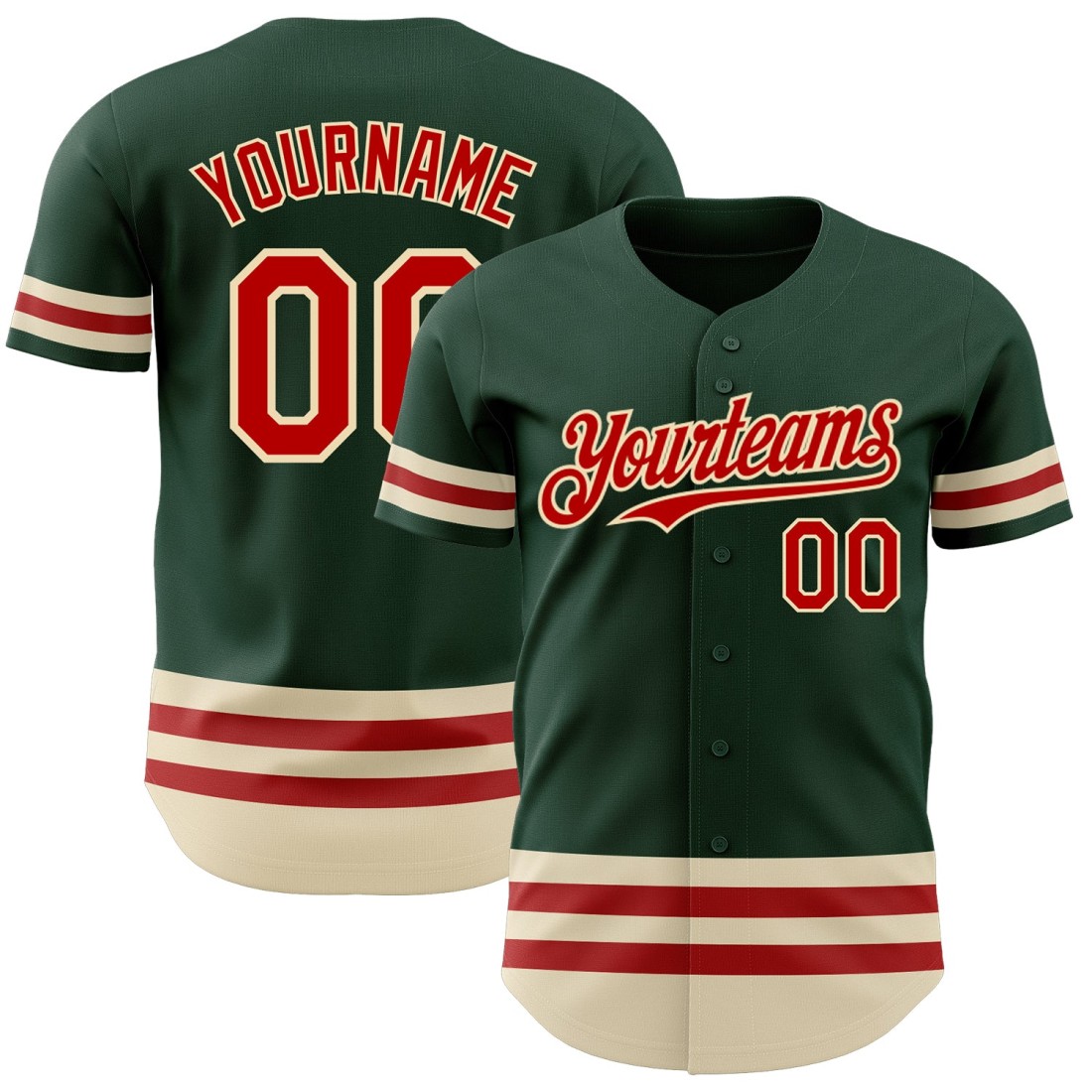 Custom-Green-Red-Cream-Line-Authentic-Baseball-Jersey.jpg Custom Green Red-Cream Line Authentic Baseball Jersey - Image 1