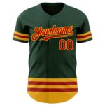 Custom Green Red-Gold Line Authentic Baseball Jersey - Image 2