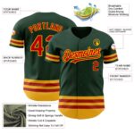Custom Green Red-Gold Line Authentic Baseball Jersey - Image 5
