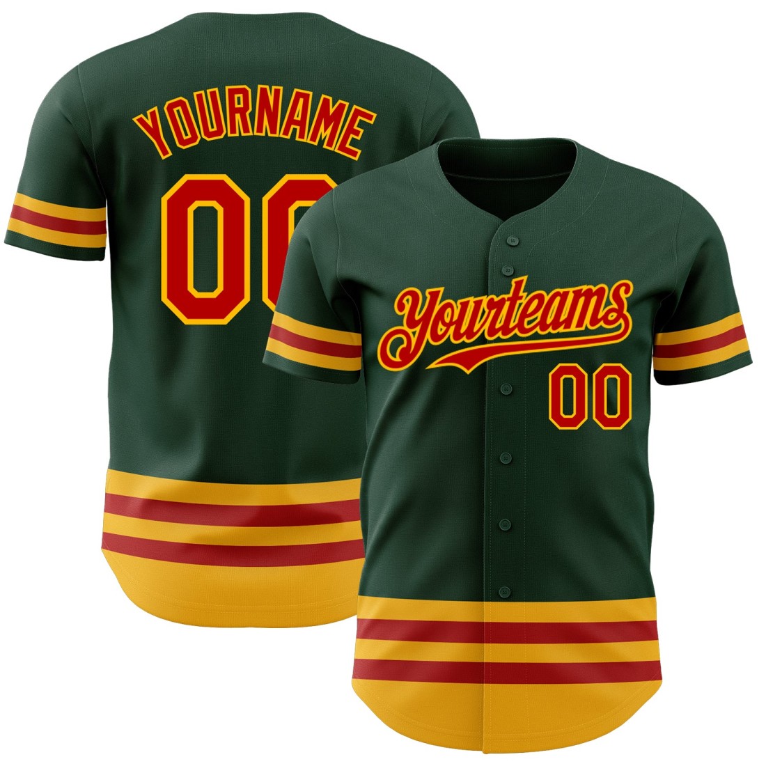 Custom-Green-Red-Gold-Line-Authentic-Baseball-Jersey.jpg Custom Green Red-Gold Line Authentic Baseball Jersey - Image 1