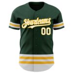 Custom Green White-Gold Line Authentic Baseball Jersey - Image 2
