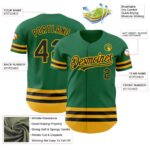 Custom Kelly Green Black-Gold Line Authentic Baseball Jersey - Image 5