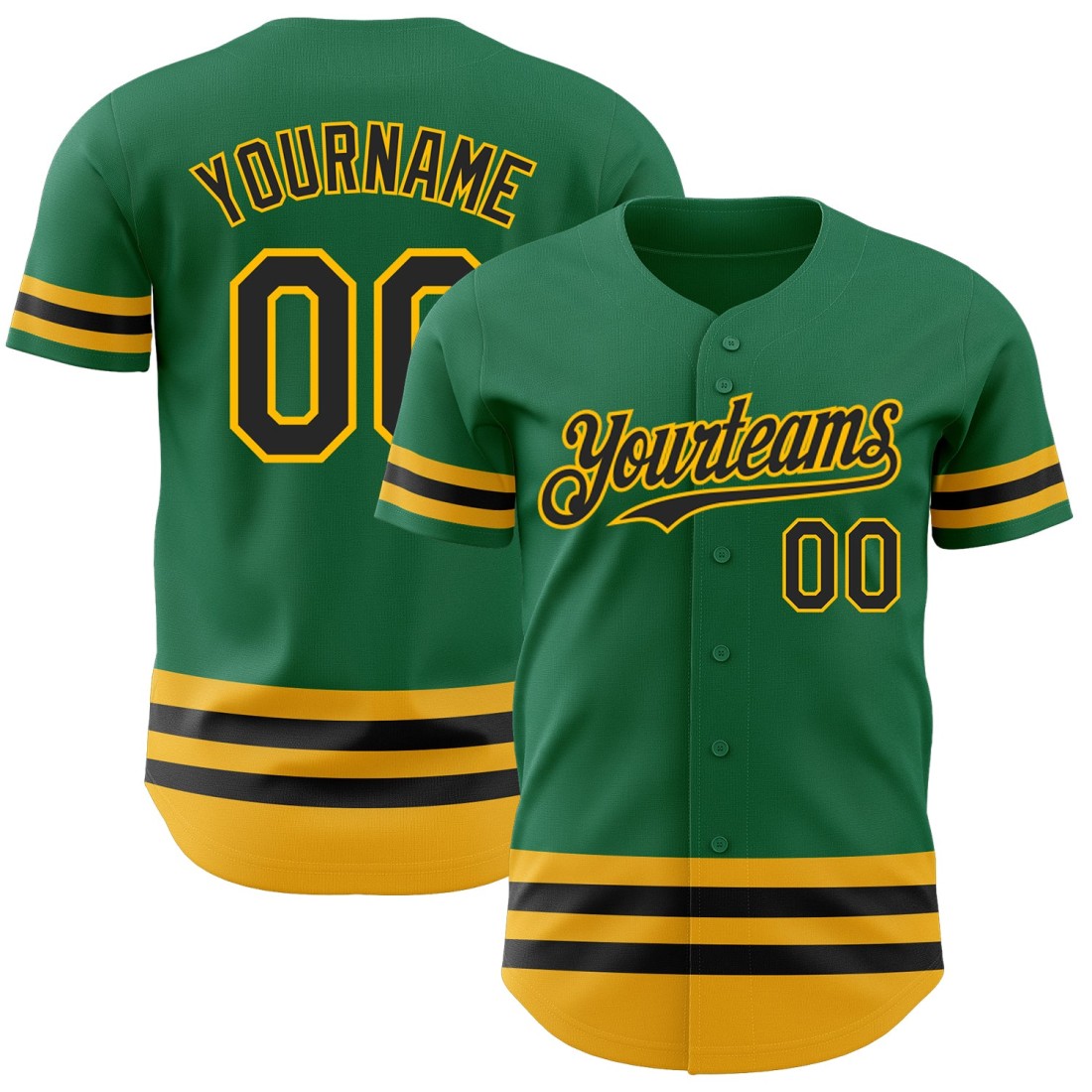 Custom-Kelly-Green-Black-Gold-Line-Authentic-Baseball-Jersey.jpg Custom Kelly Green Black-Gold Line Authentic Baseball Jersey - Image 1