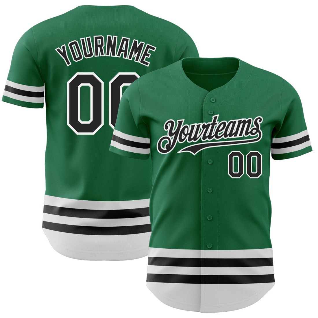 Custom-Kelly-Green-Black-White-Line-Authentic-Baseball-Jersey.jpg Custom Kelly Green Black-White Line Authentic Baseball Jersey - Image 1