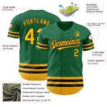Custom Kelly Green Gold-Black Line Authentic Baseball Jersey - Image 5