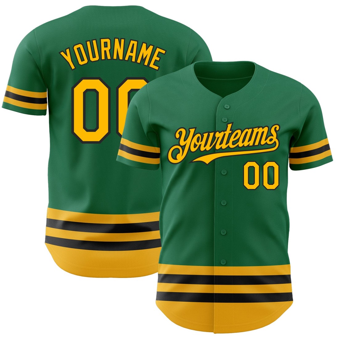 Custom-Kelly-Green-Gold-Black-Line-Authentic-Baseball-Jersey.jpg Custom Kelly Green Gold-Black Line Authentic Baseball Jersey - Image 1