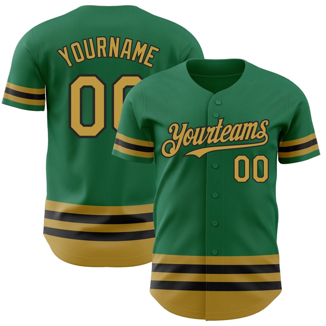 Custom-Kelly-Green-Old-Gold-Black-Line-Authentic-Baseball-Jersey.jpg Custom Kelly Green Old Gold-Black Line Authentic Baseball Jersey - Image 1