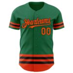 Custom Kelly Green Orange-Black Line Authentic Baseball Jersey - Image 2