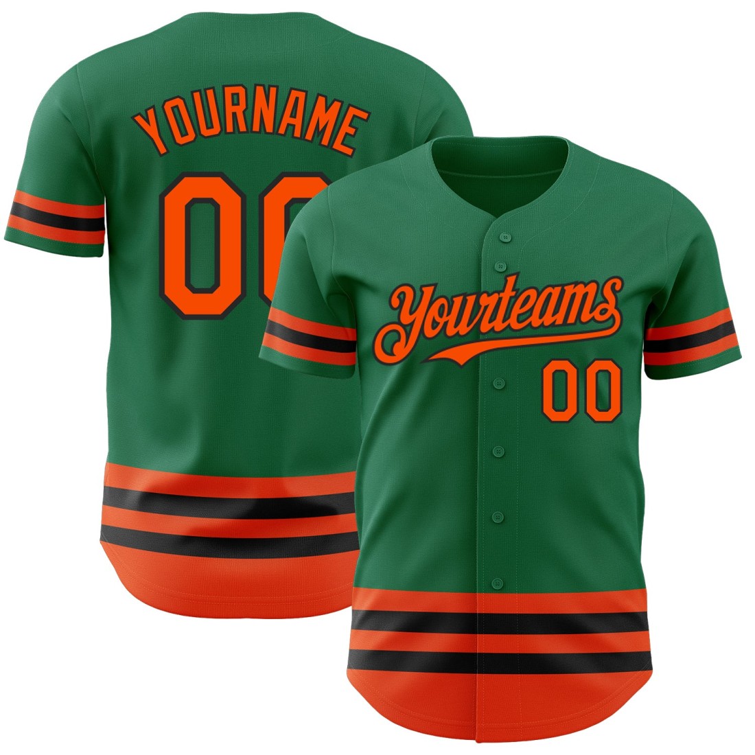 Custom-Kelly-Green-Orange-Black-Line-Authentic-Baseball-Jersey.jpg Custom Kelly Green Orange-Black Line Authentic Baseball Jersey - Image 1