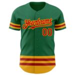 Custom Kelly Green Red-Gold Line Authentic Baseball Jersey - Image 2