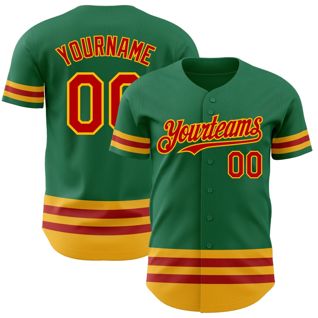 Custom-Kelly-Green-Red-Gold-Line-Authentic-Baseball-Jersey.jpg Custom Kelly Green Red-Gold Line Authentic Baseball Jersey - Image 1