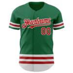 Custom Kelly Green Red-White Line Authentic Baseball Jersey - Image 2
