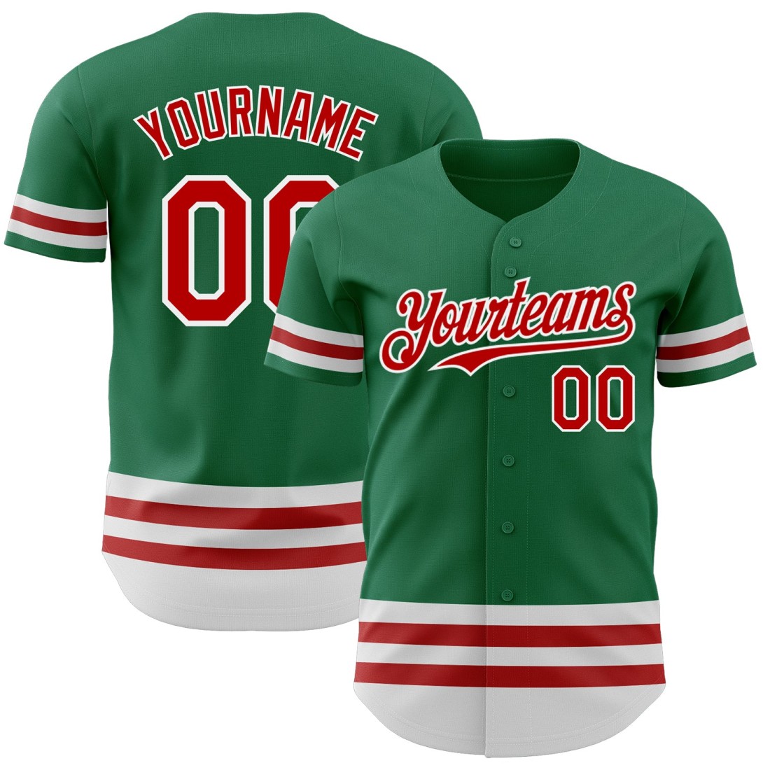 Custom-Kelly-Green-Red-White-Line-Authentic-Baseball-Jersey.jpg Custom Kelly Green Red-White Line Authentic Baseball Jersey - Image 1