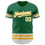 Custom Kelly Green White-Gold Line Authentic Baseball Jersey - Image 2