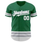 Custom Kelly Green White-Gray Line Authentic Baseball Jersey - Image 2