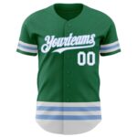 Custom Kelly Green White-Light Blue Line Authentic Baseball Jersey - Image 2