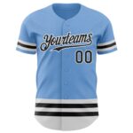 Custom Light Blue Black-White Line Authentic Baseball Jersey - Image 2