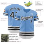 Custom Light Blue Black-White Line Authentic Baseball Jersey - Image 5