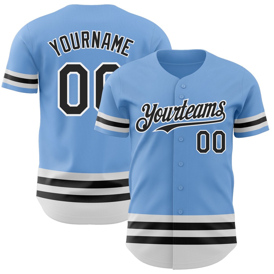 Custom-Light-Blue-Black-White-Line-Authentic-Baseball-Jersey.jpg Custom Light Blue Black-White Line Authentic Baseball Jersey - Image 1
