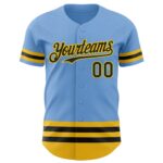 Custom Light Blue Black-Yellow Line Authentic Baseball Jersey - Image 2