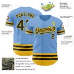 Custom Light Blue Black-Yellow Line Authentic Baseball Jersey - Image 5