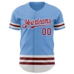 Custom Light Blue Crimson-White Line Authentic Baseball Jersey - Image 2