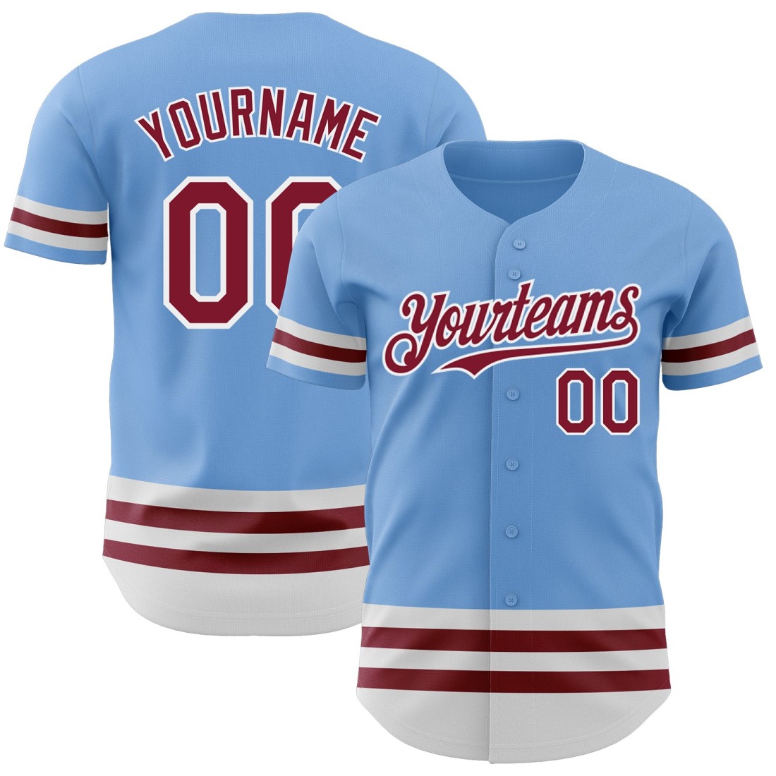 Custom-Light-Blue-Crimson-White-Line-Authentic-Baseball-Jersey.jpg Custom Light Blue Crimson-White Line Authentic Baseball Jersey - Image 1