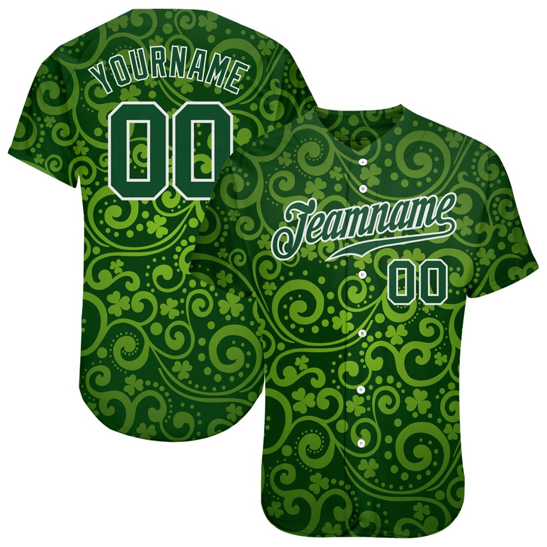 Pattern-Green-Baseball-Green-White-3D-Day-Authentic-Custom-Patricks-Je.jpg Pattern Green Baseball Green-White 3D Day Authentic Custom Patricks Jersey - Image 1